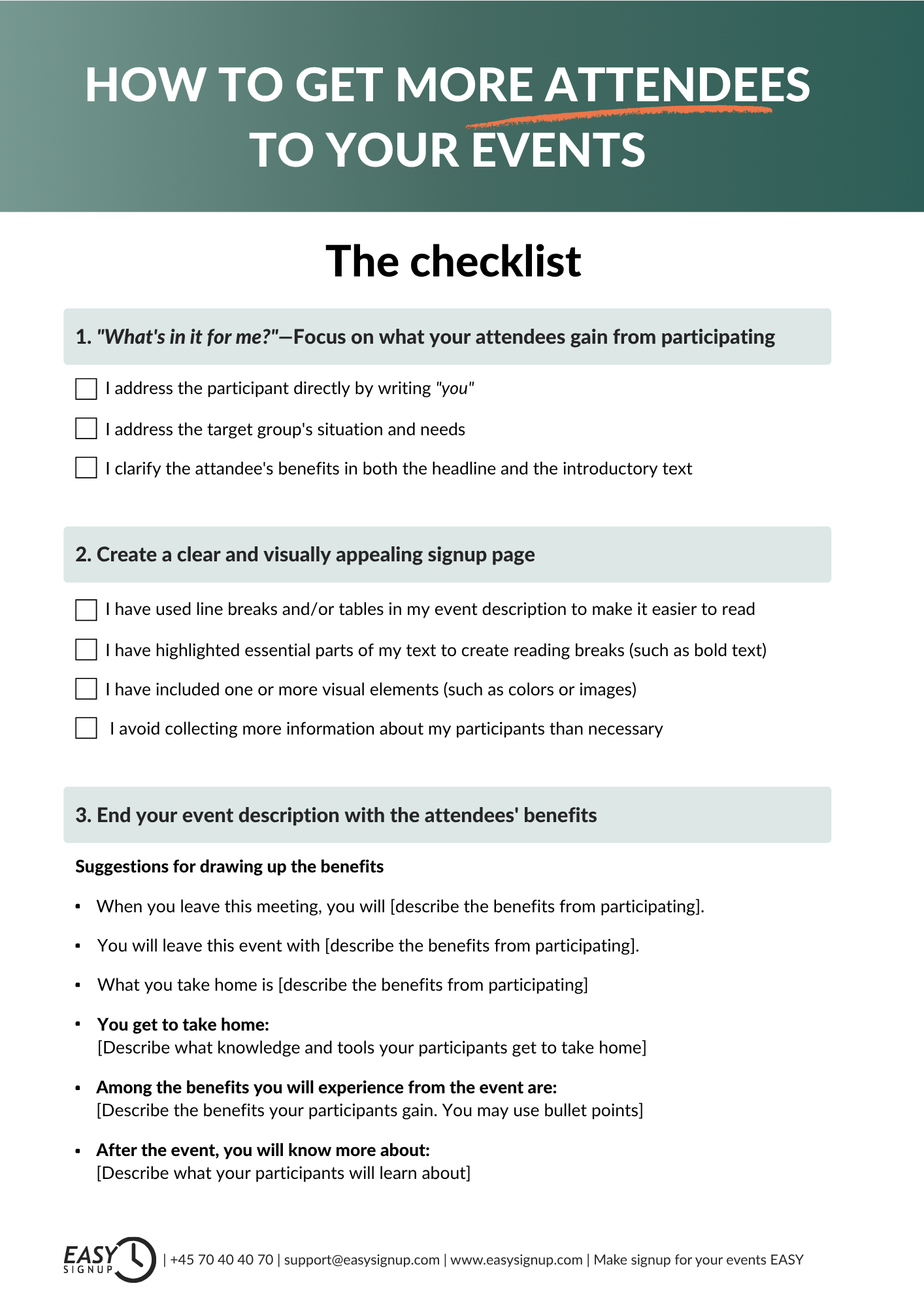 The chechlist - How to get more attendees to your events